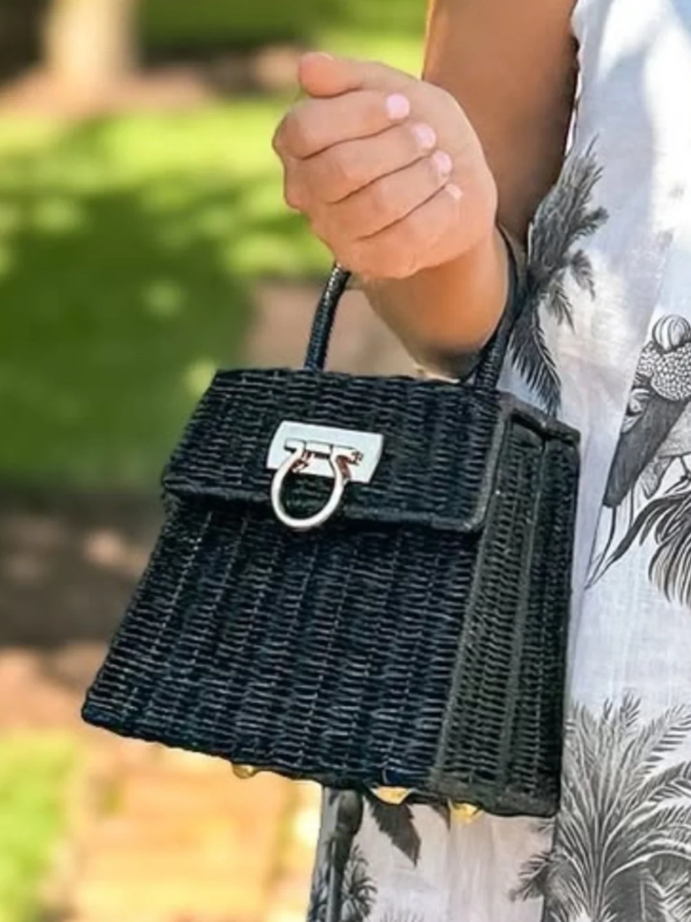 New with Tag Black Rattan Wicker Top Handle Bag - Picture 2 of 14